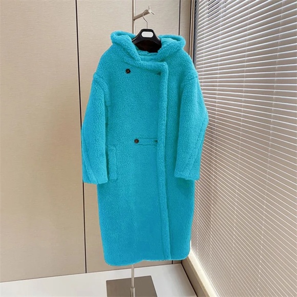 Women's Aqua/Blue Soft Hooded Sherpa Coat - Picture 2 of 12